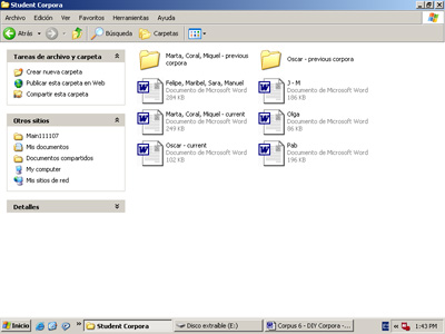Screenshot of corpora files 